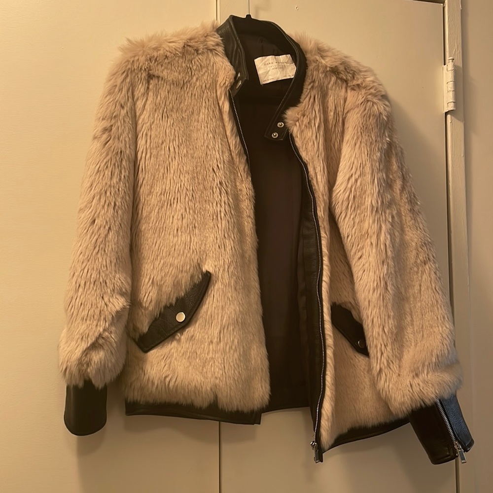 Faux fur and leather jacket